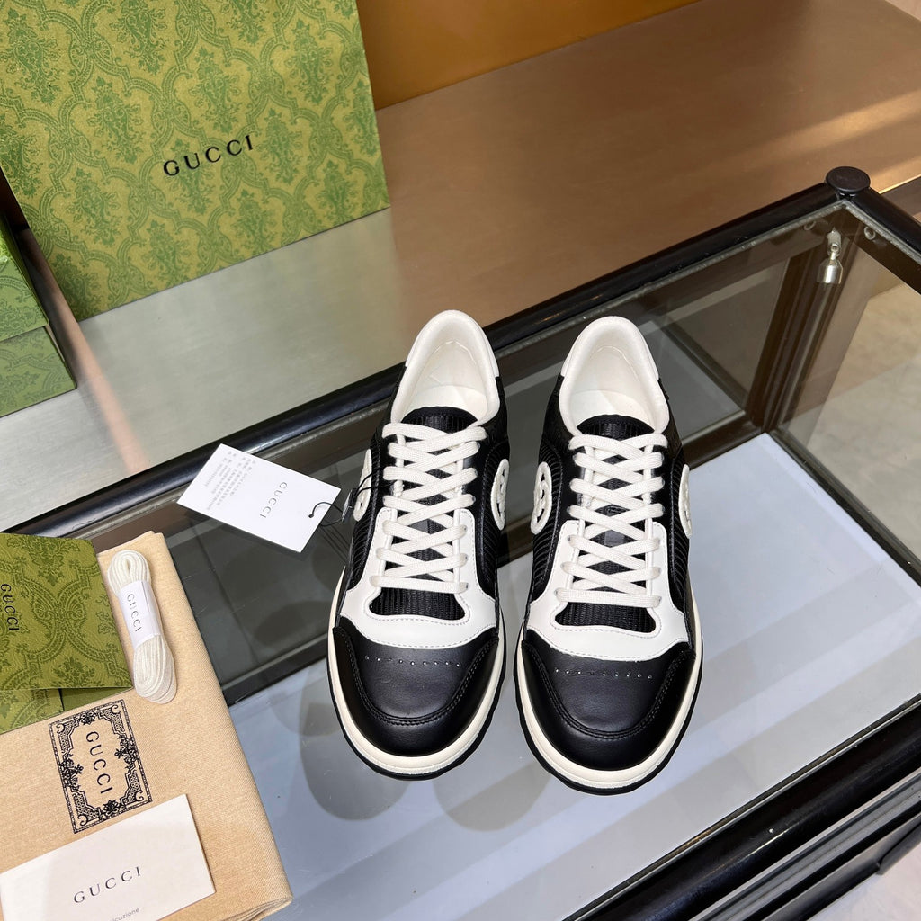 Gucci GG Interlocking Sneakers - Black & White Leather Low-Top
