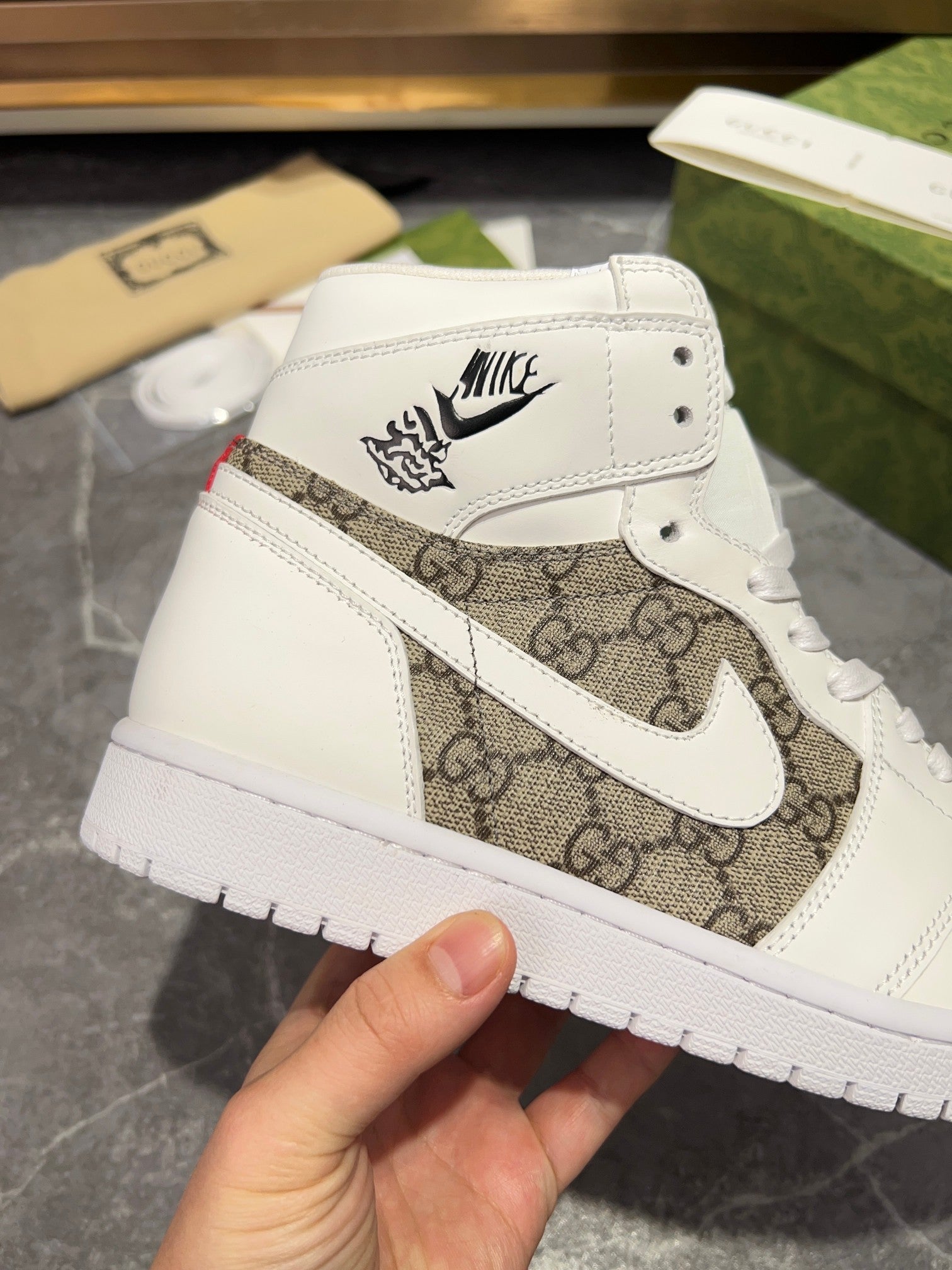 Gucci x Nike Air Jordan 1 - White GG Canvas High-Top Sneakers