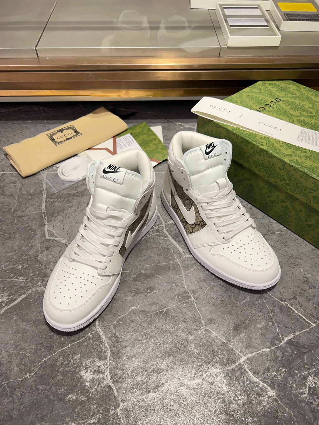 Gucci x Nike Air Jordan 1 - White GG Canvas High-Top Sneakers