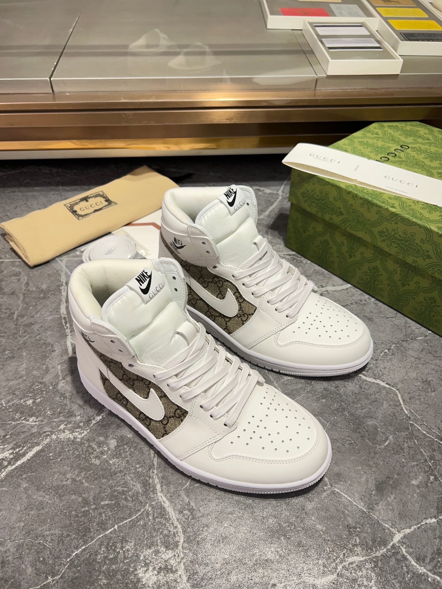 Gucci x Nike Air Jordan 1 - White GG Canvas High-Top Sneakers