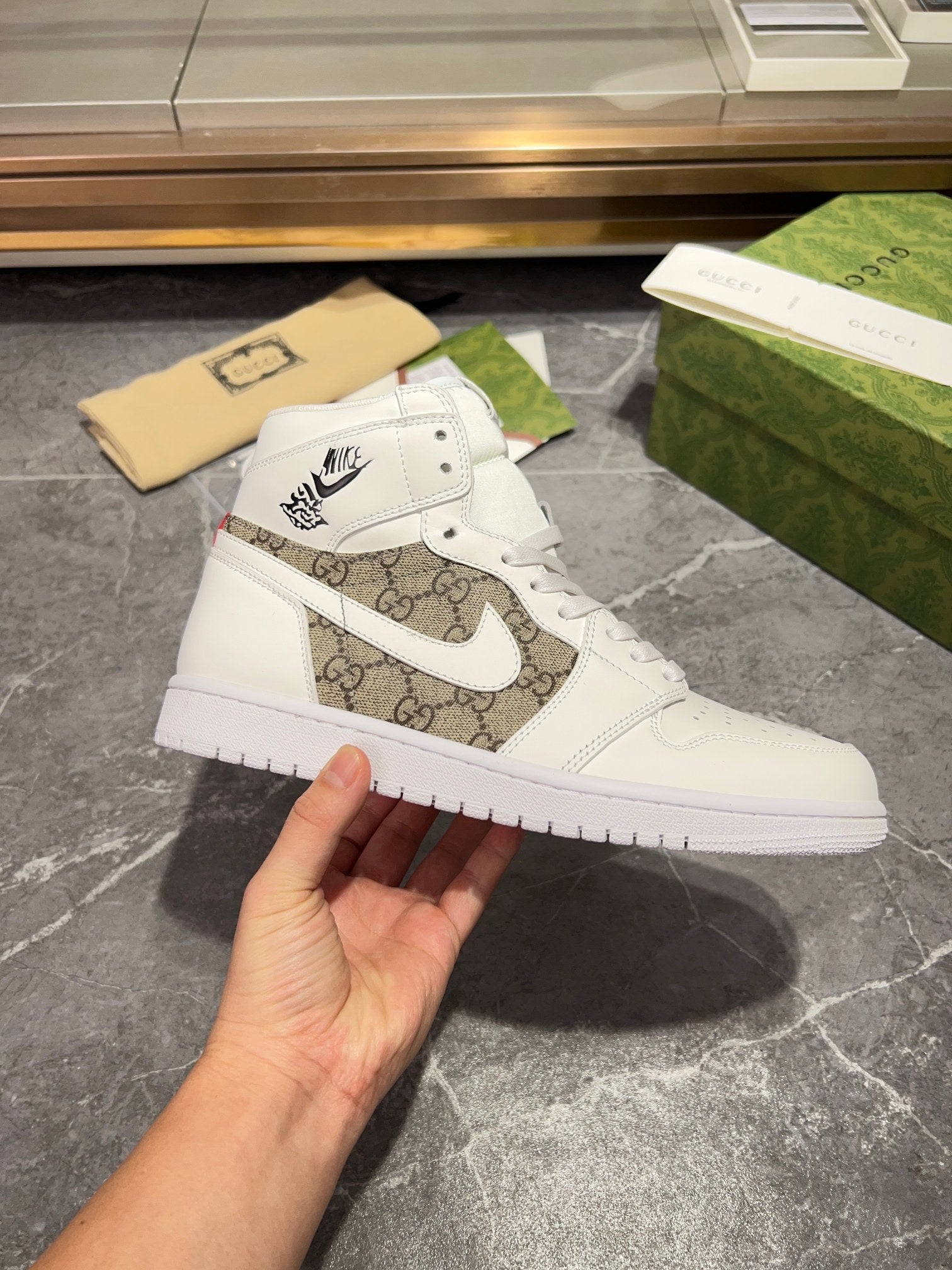 Gucci x Nike Air Jordan 1 - White GG Canvas High-Top Sneakers