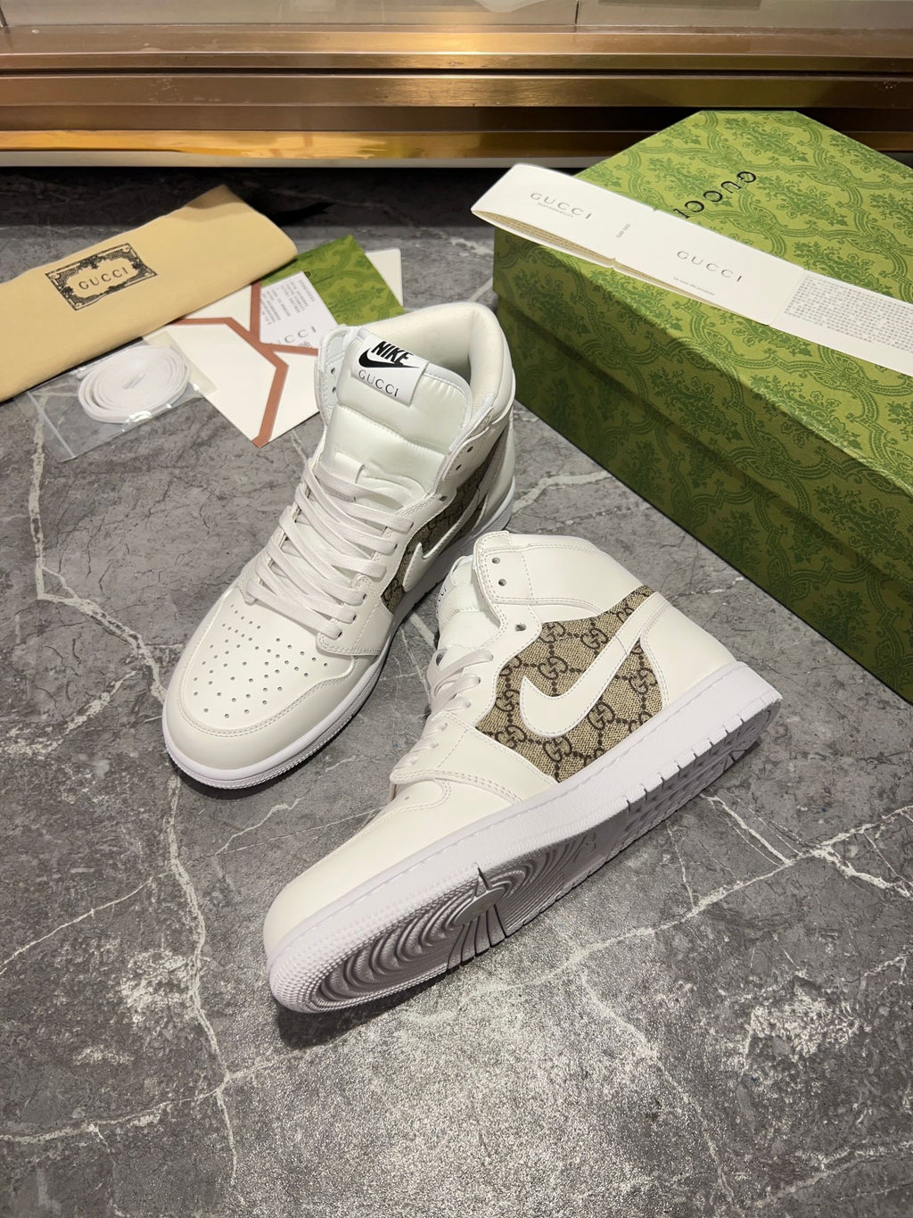 Gucci x Nike Air Jordan 1 - White GG Canvas High-Top Sneakers