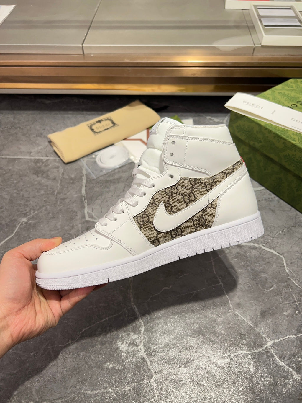 Gucci x Nike Air Jordan 1 - White GG Canvas High-Top Sneakers