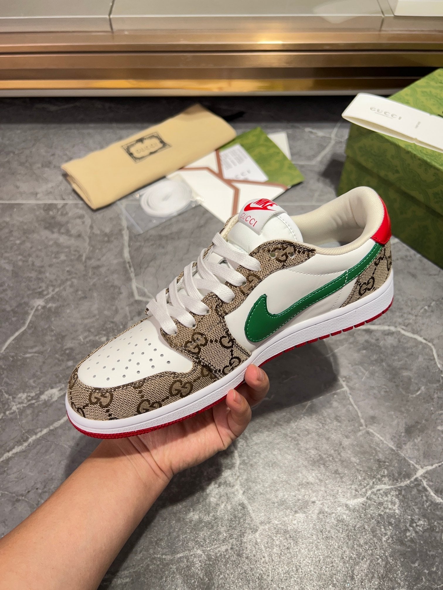 Gucci x Nike Dunk Low - GG Canvas White Green Red Low-Top