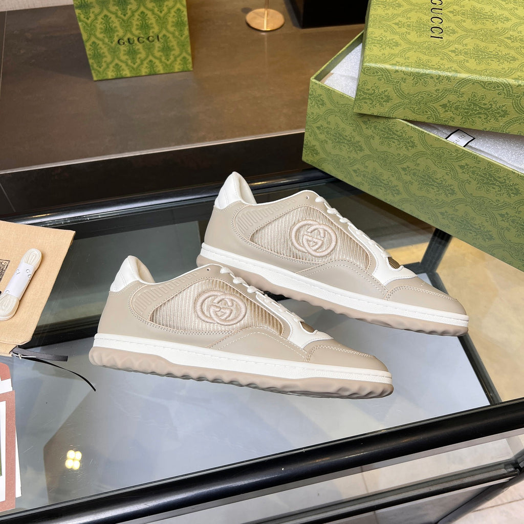 Gucci GG Interlocking Sneakers - Beige White Mesh Low-Top