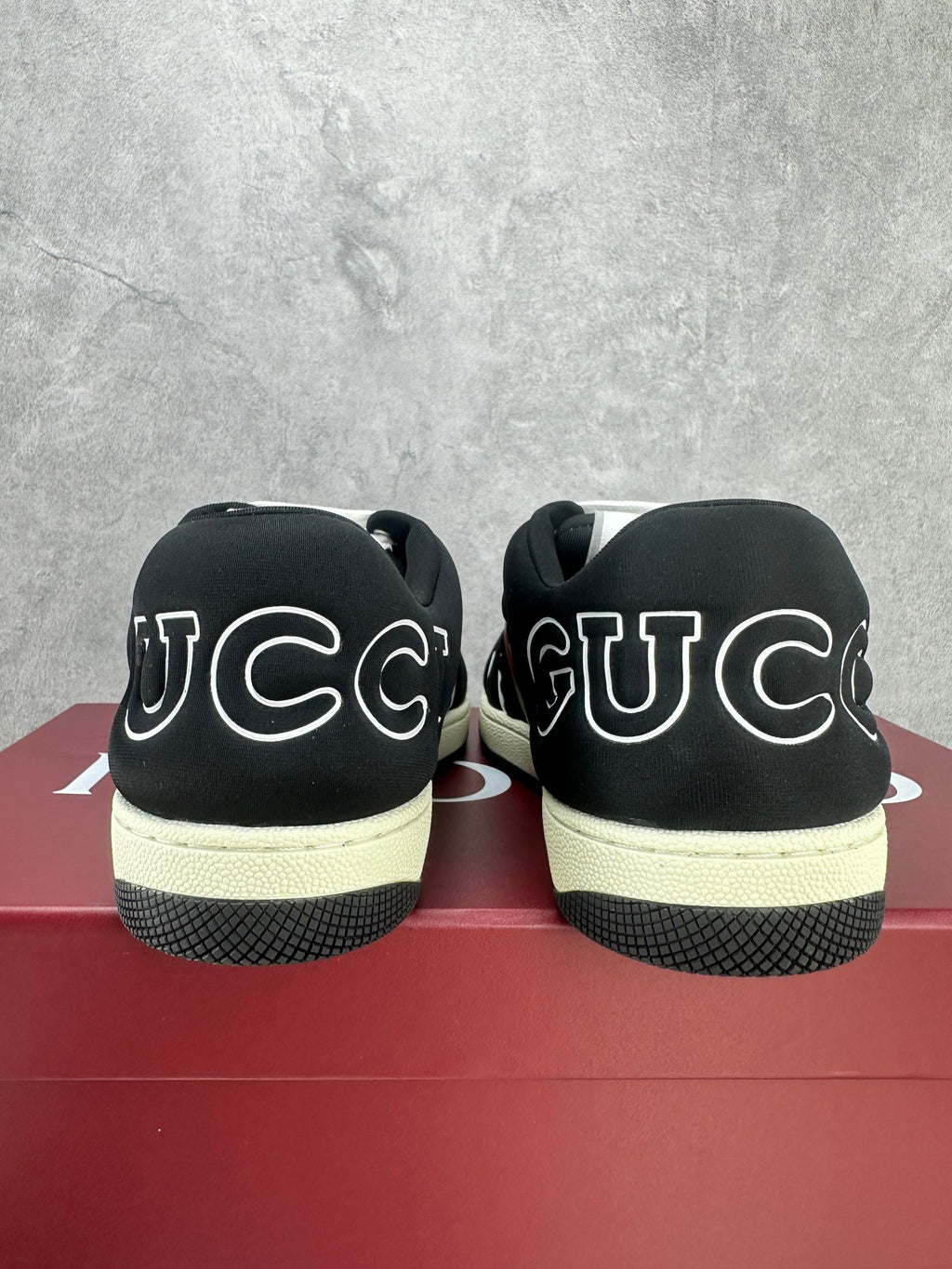 Gucci Screener Sneakers - Black Leather Red Green Web Stripe Low-Top