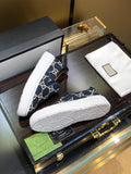 Gucci Dublin Slip-On - Navy GG Canvas White Sole Sneakers