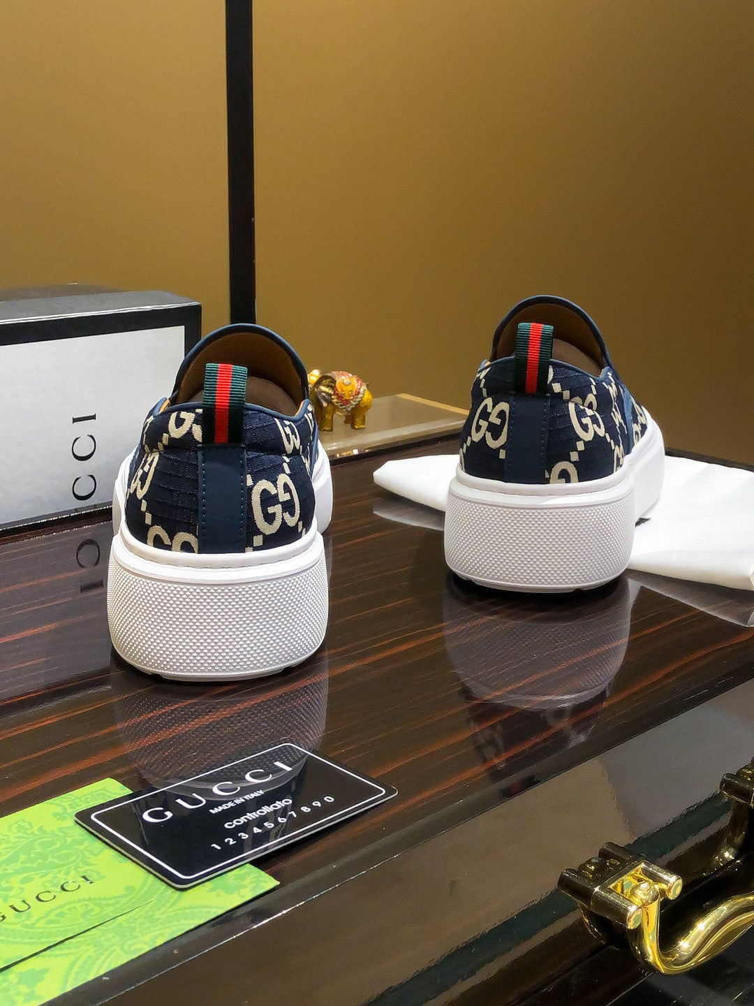 Gucci Dublin Slip-On - Navy GG Canvas White Sole Sneakers