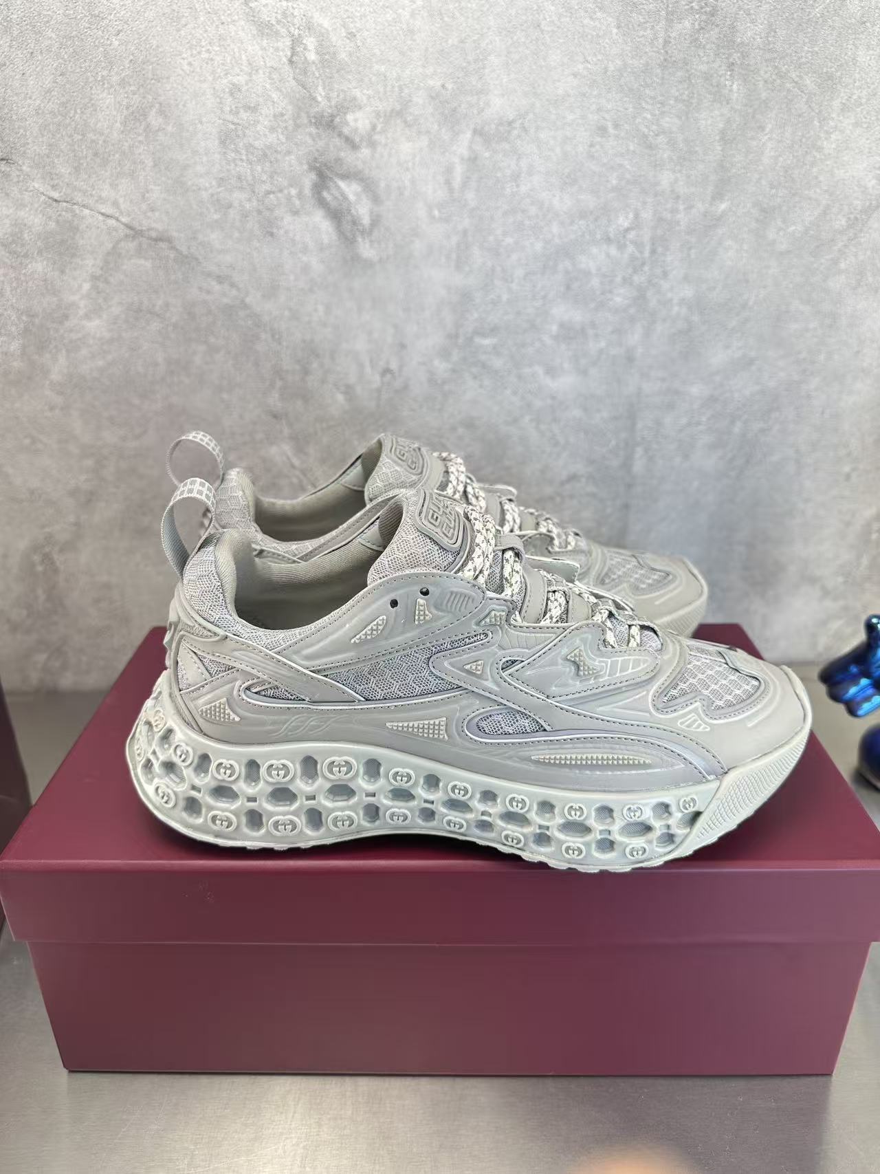 Gucci Ultrapace Sneakers - Grey Mesh GG Logo Sole Chunky Sneakers