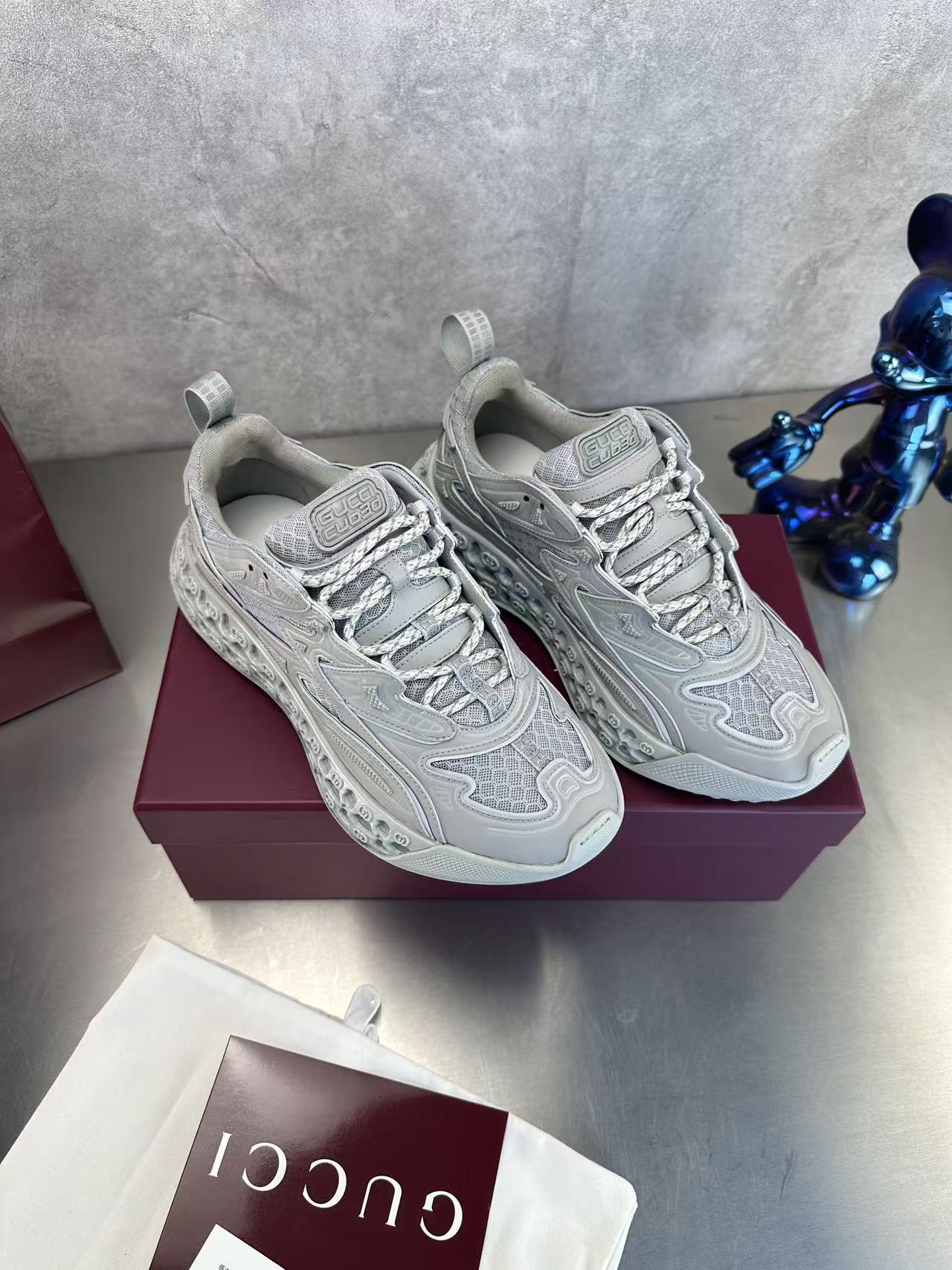 Gucci Ultrapace Sneakers - Grey Mesh GG Logo Sole Chunky Sneakers