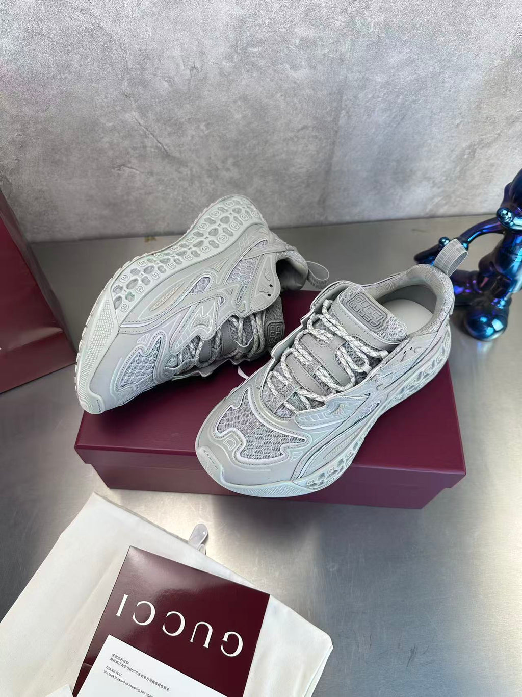 Gucci Ultrapace Sneakers - Grey Mesh GG Logo Sole Chunky Sneakers