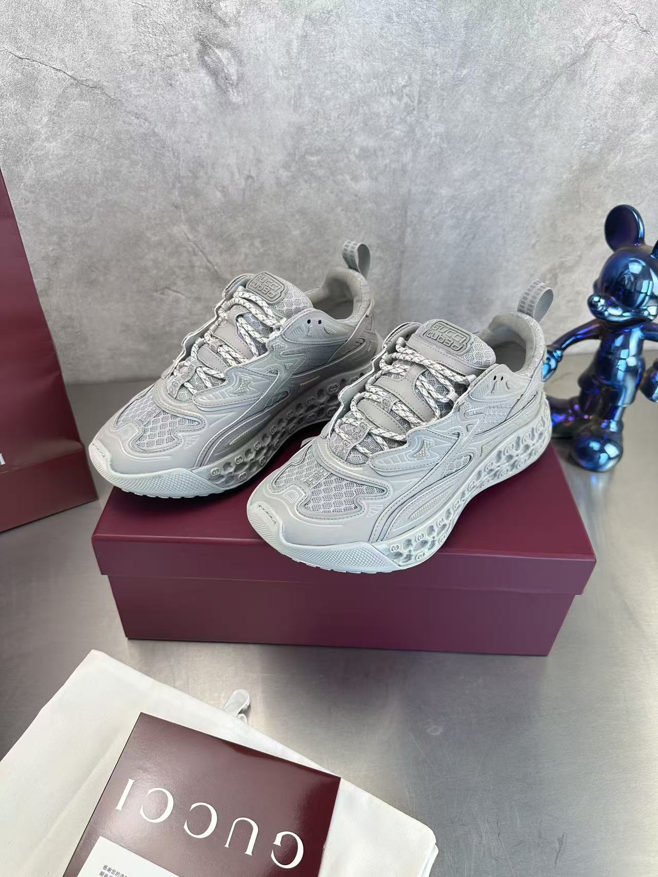 Gucci Ultrapace Sneakers - Grey Mesh GG Logo Sole Chunky Sneakers