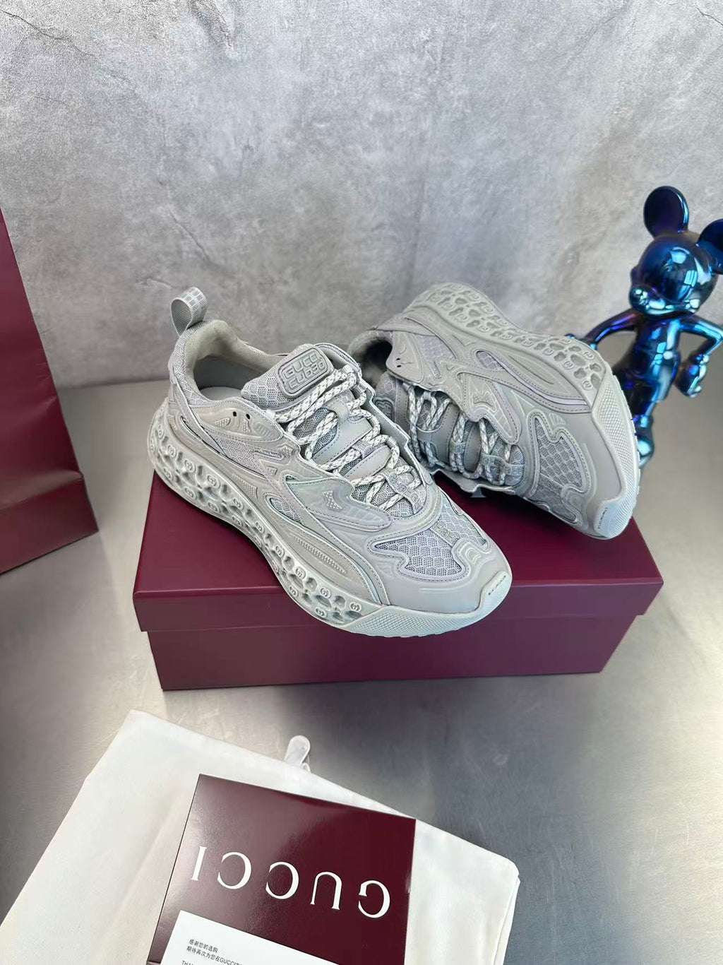 Gucci Ultrapace Sneakers - Grey Mesh GG Logo Sole Chunky Sneakers