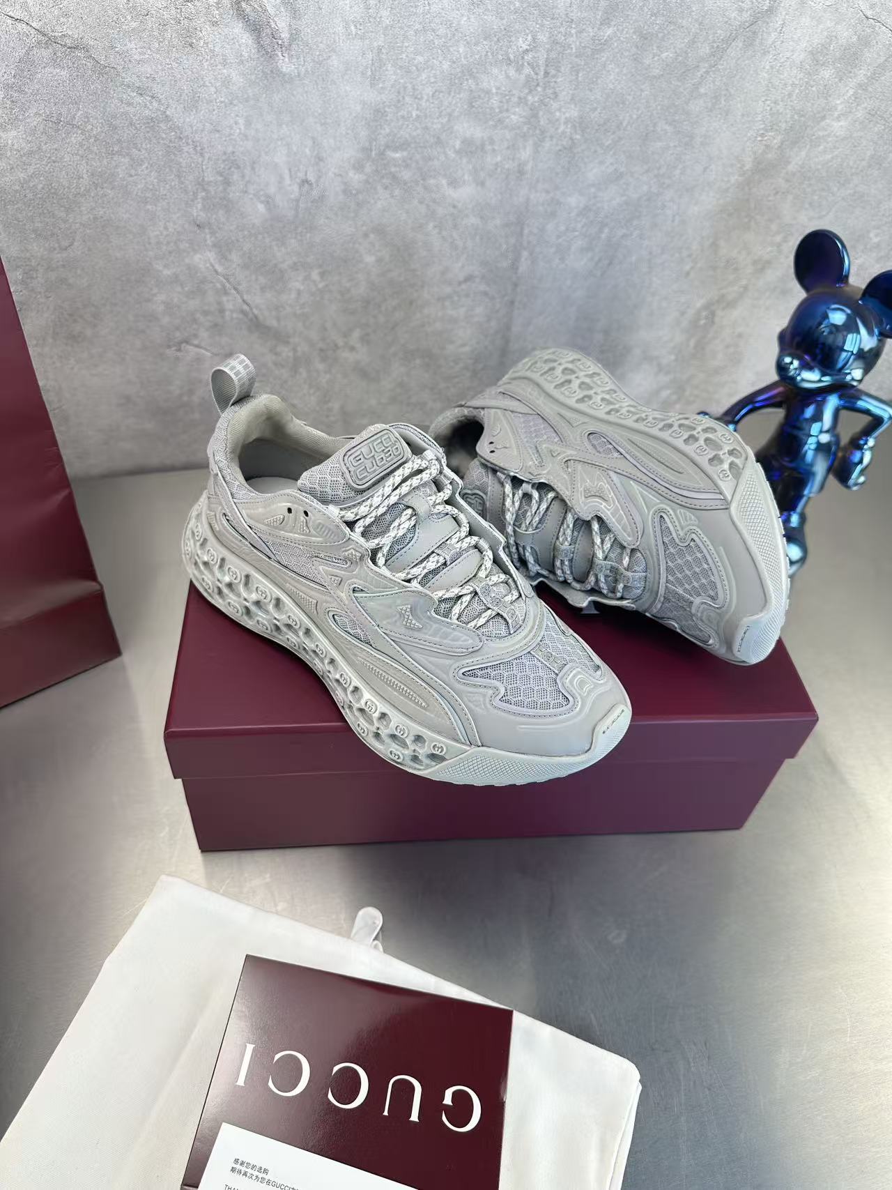 Gucci Ultrapace Sneakers - Grey Mesh GG Logo Sole Chunky Sneakers