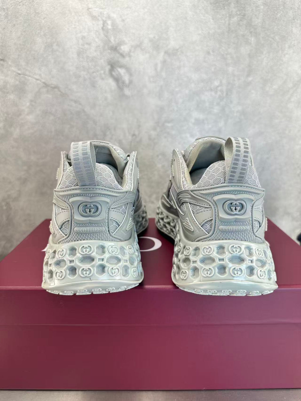 Gucci Ultrapace Sneakers - Grey Mesh GG Logo Sole Chunky Sneakers