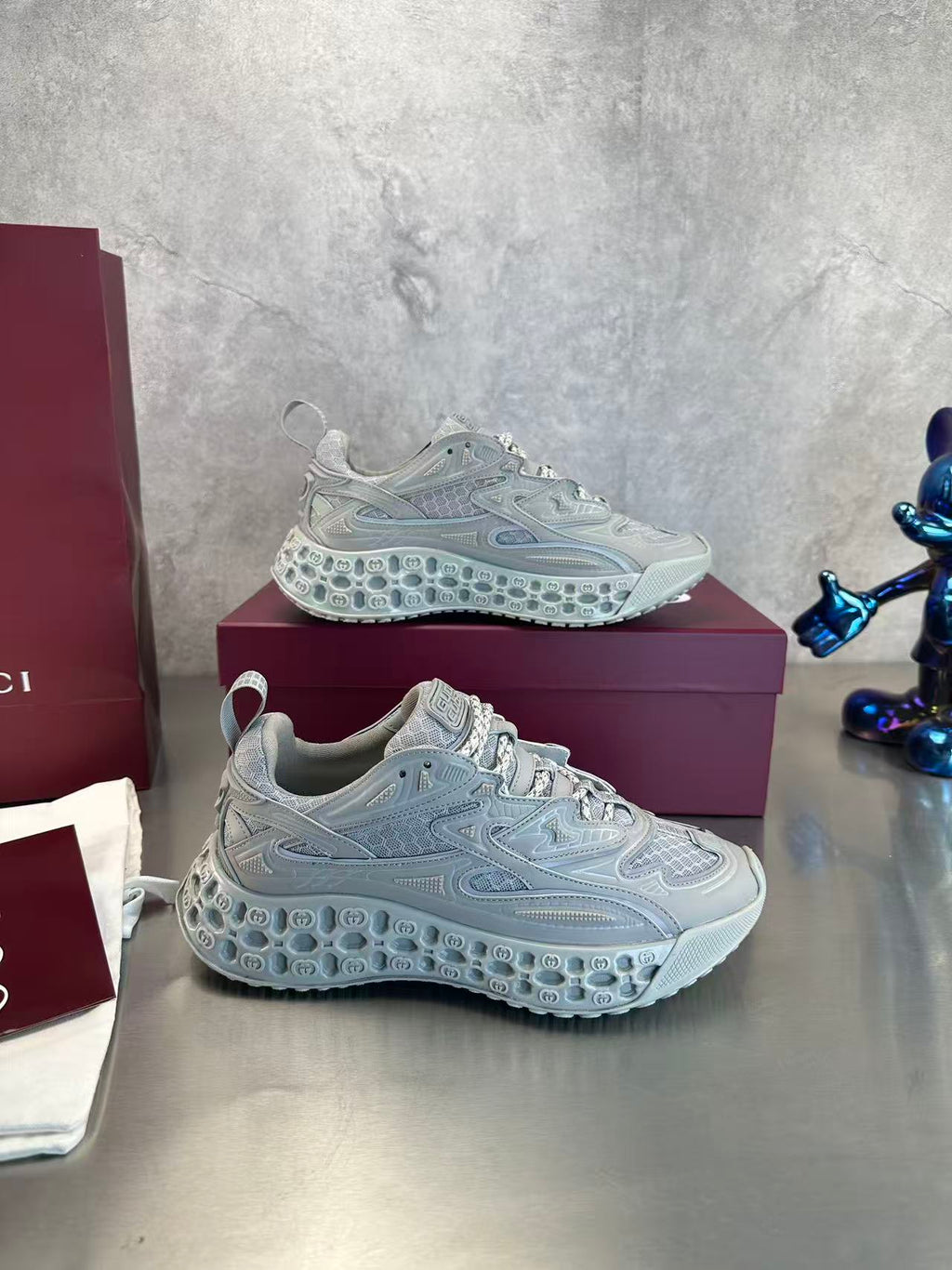 Gucci Ultrapace Sneakers - Grey Mesh GG Logo Sole Chunky Sneakers