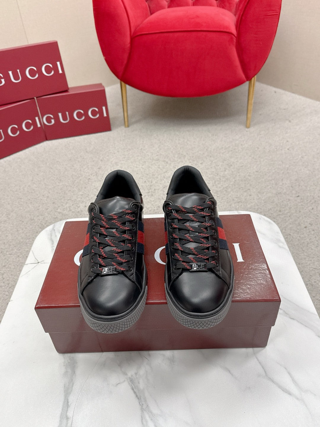 Gucci Web Stripe Leather Sneakers Male