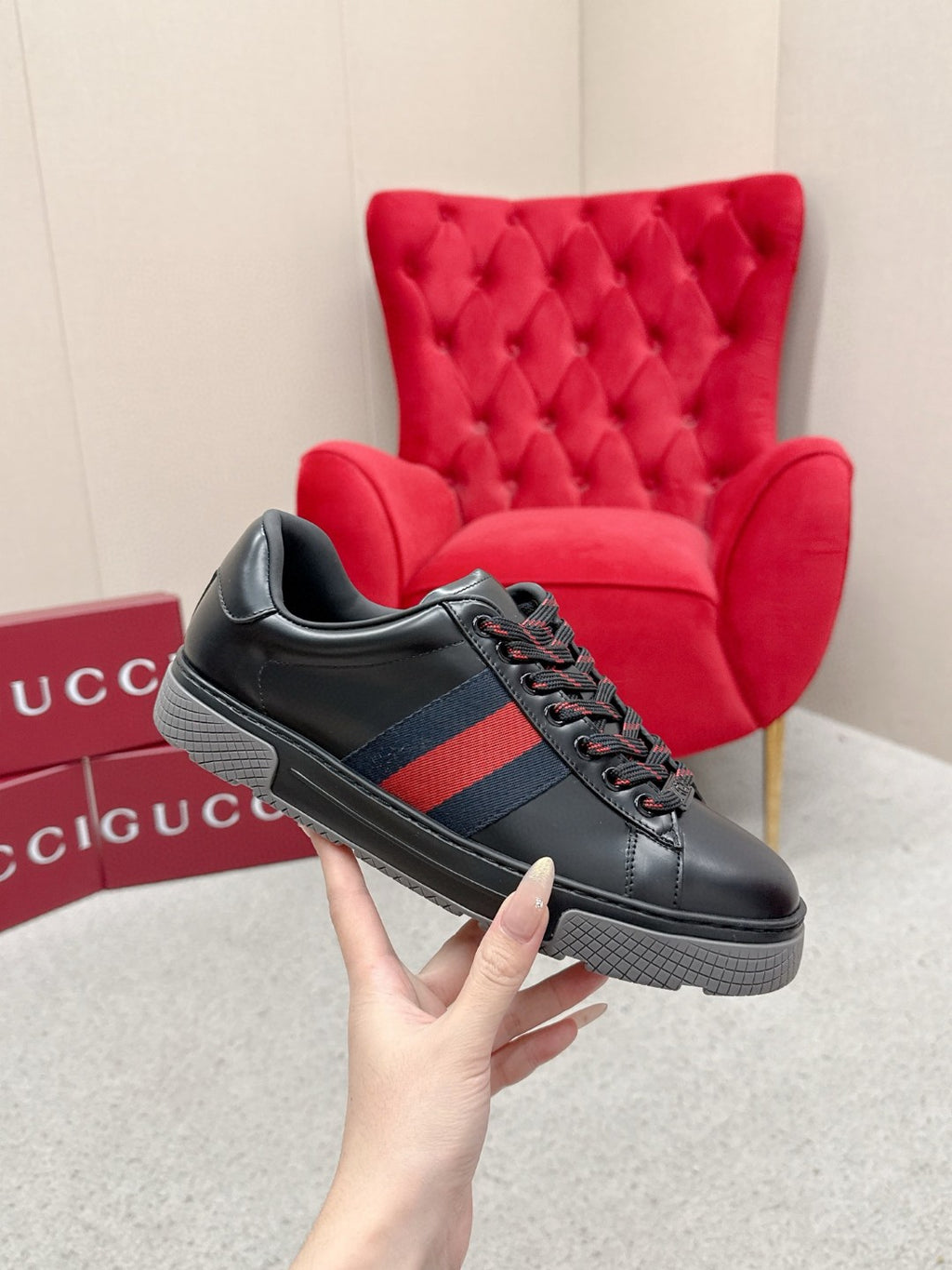 Gucci Web Stripe Leather Sneakers Male