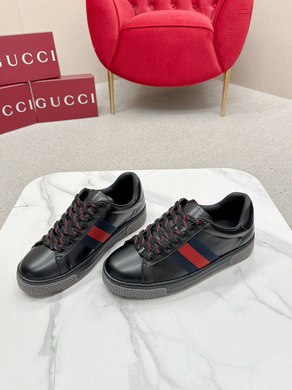 Gucci Web Stripe Leather Sneakers Male