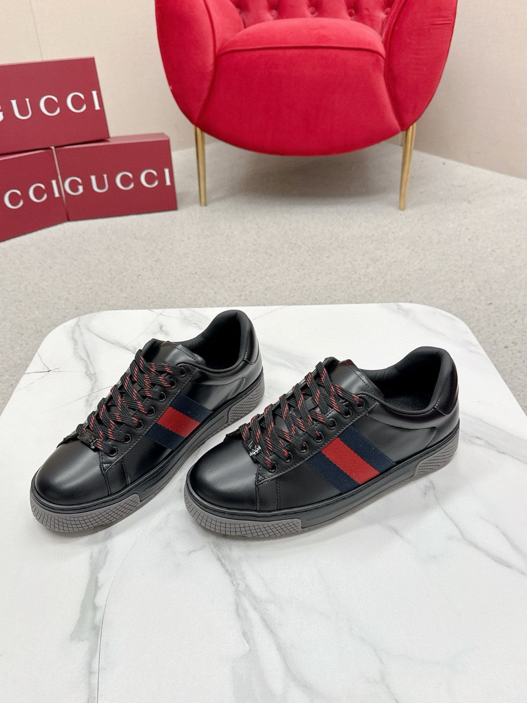 Gucci Web Stripe Leather Sneakers Male