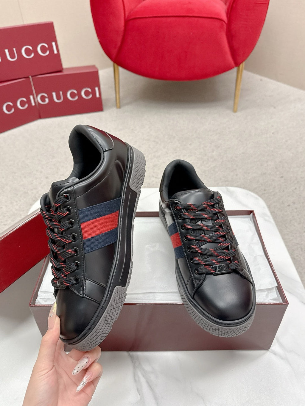 Gucci Web Stripe Leather Sneakers Male