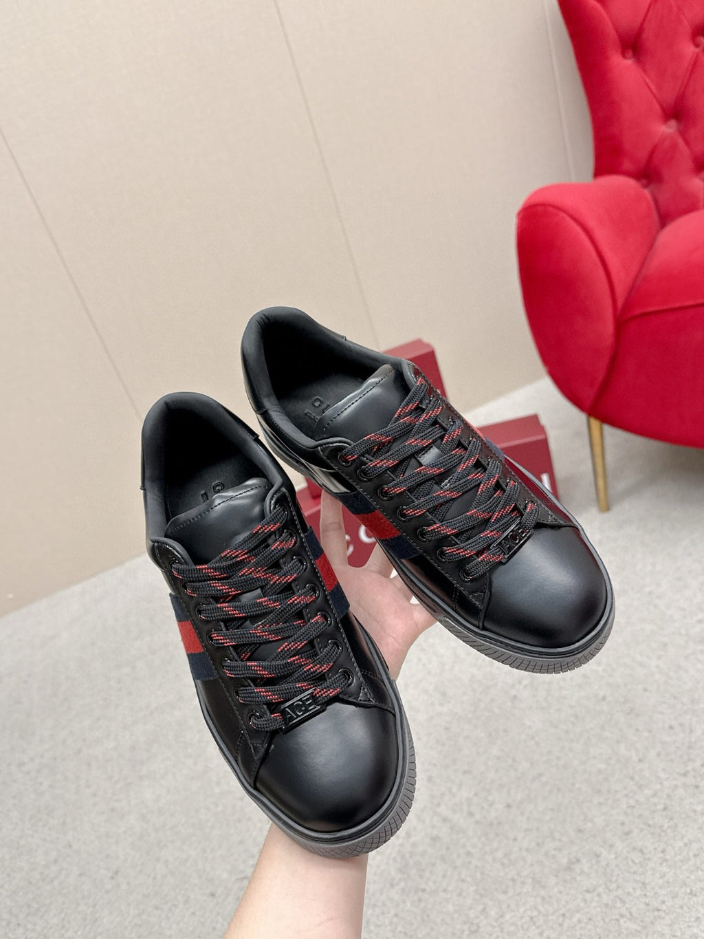 Gucci Web Stripe Leather Sneakers Male