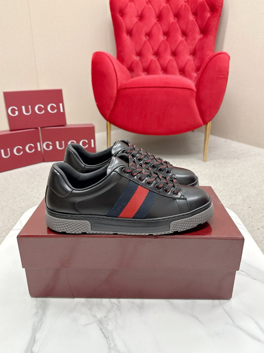 Gucci Web Stripe Leather Sneakers Male