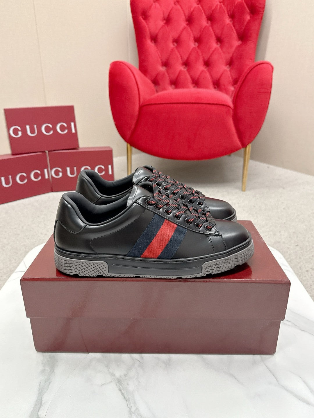 Gucci Web Stripe Leather Sneakers Male