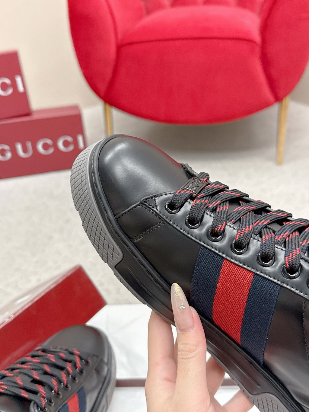 Gucci Web Stripe Leather Sneakers Male