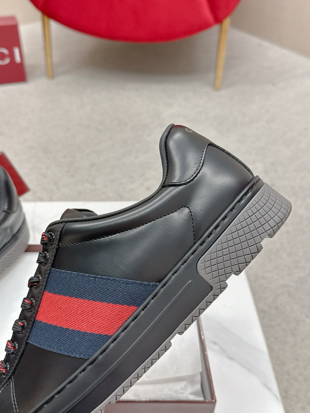 Gucci Web Stripe Leather Sneakers Male