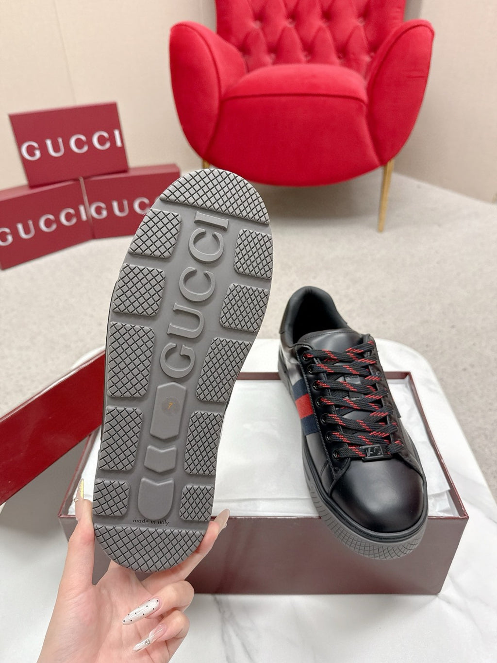Gucci Web Stripe Leather Sneakers Male