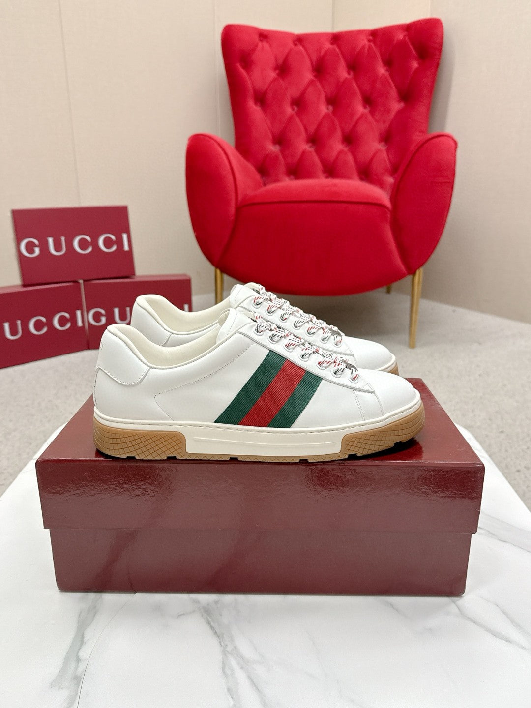 Gucci Ace Leather Sneakers White Male
