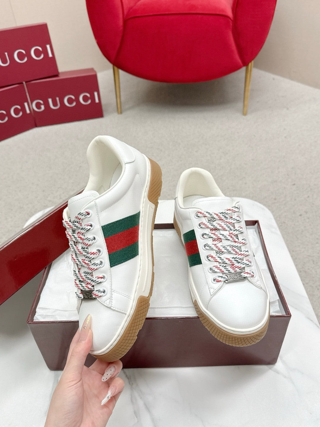 Gucci Ace Leather Sneakers White Male