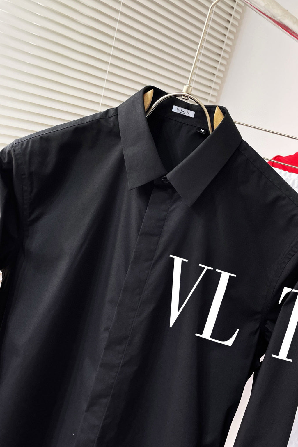 Valentino 2026 SS VLTN Logo Long-Sleeve Shirt — Black