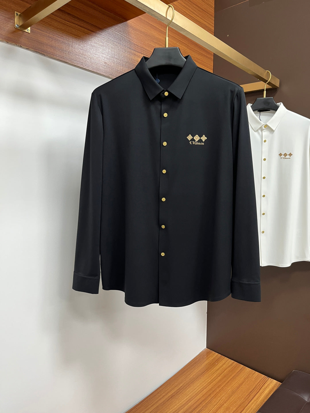 Louis Vuitton Black Monogram Embroidered Dress Shirt