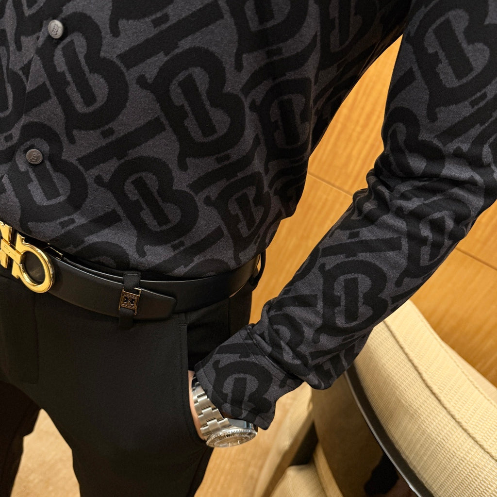 Burberry Black TB Monogram Dress Shirt