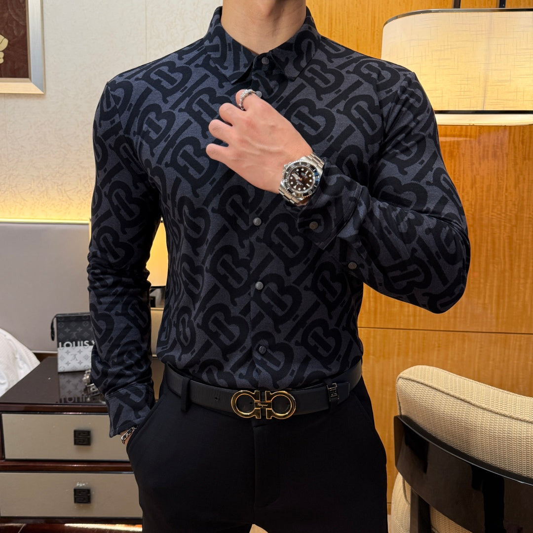 Burberry Black TB Monogram Dress Shirt
