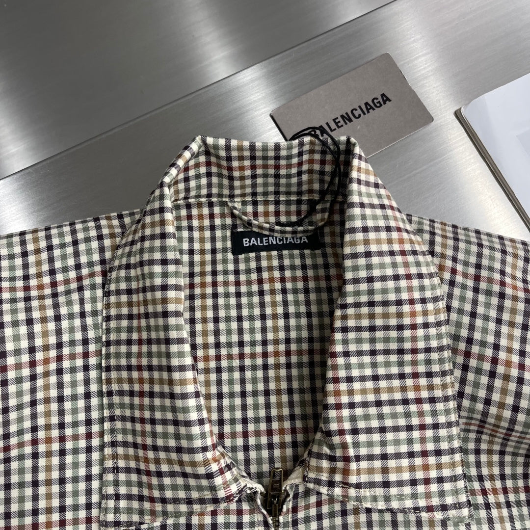 Balenciaga Gingham Check Zip Shirt Jacket