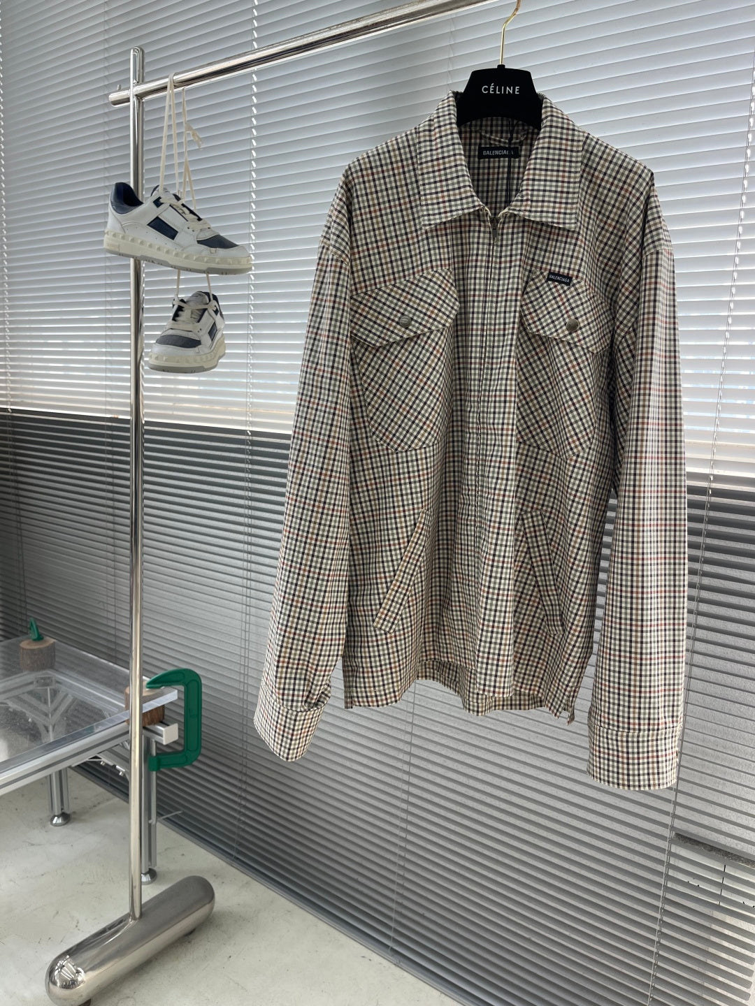 Balenciaga Gingham Check Zip Shirt Jacket