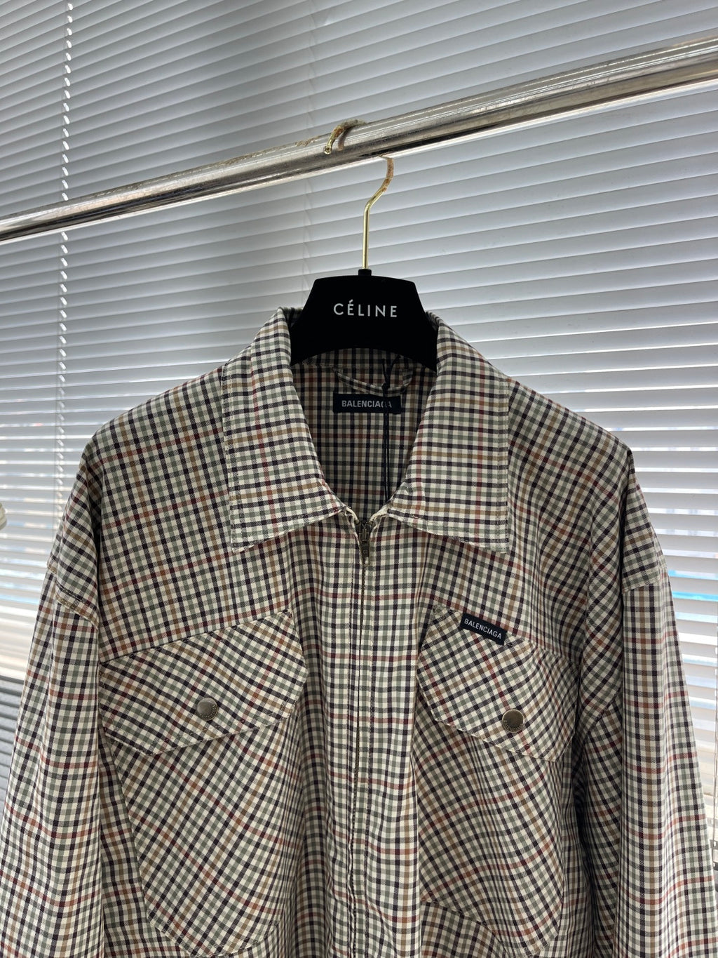 Balenciaga Gingham Check Zip Shirt Jacket