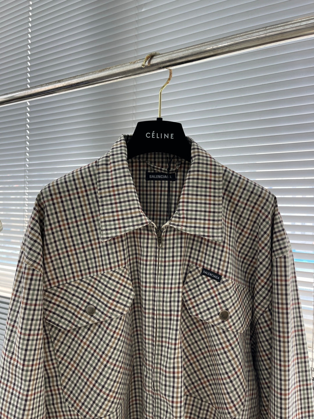 Balenciaga Gingham Check Zip Shirt Jacket