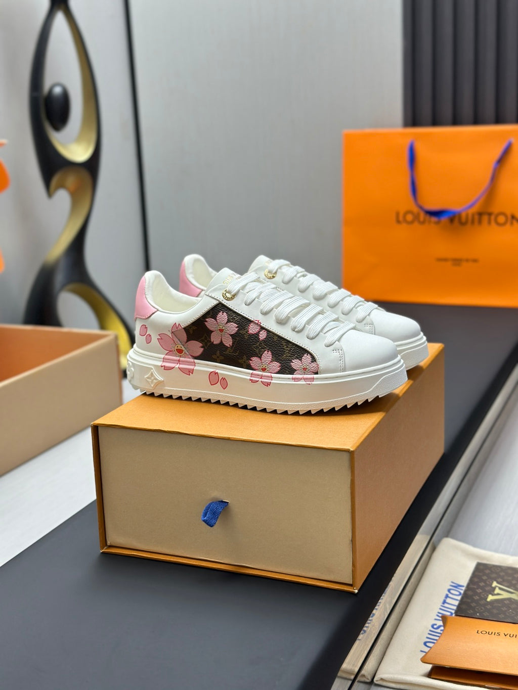 Louis Vuitton Time Out Sneaker - White/Pink Cherry Blossom