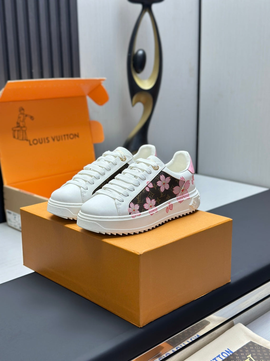 Louis Vuitton Time Out Sneaker - White/Pink Cherry Blossom