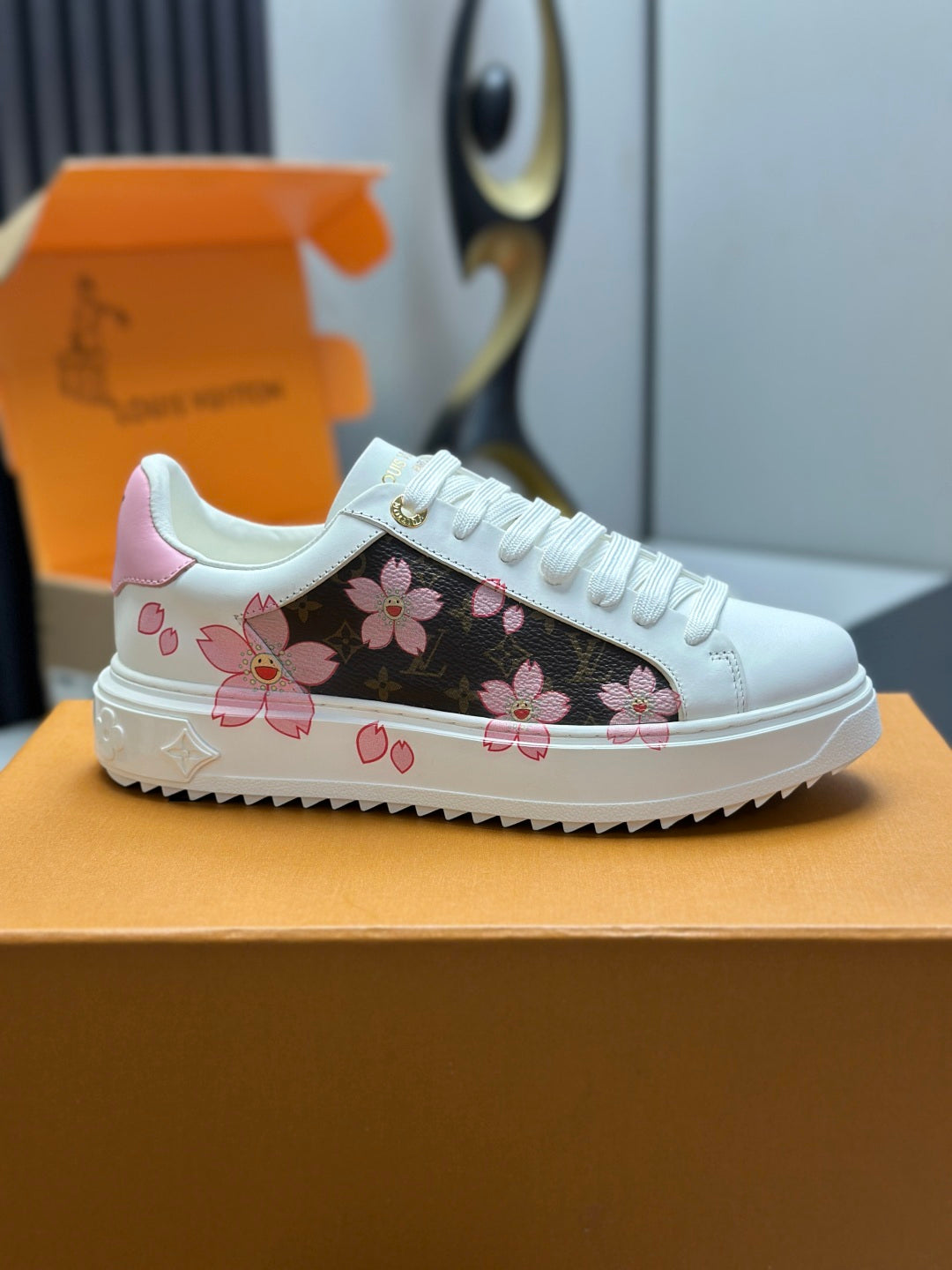 Louis Vuitton Time Out Sneaker - White/Pink Cherry Blossom