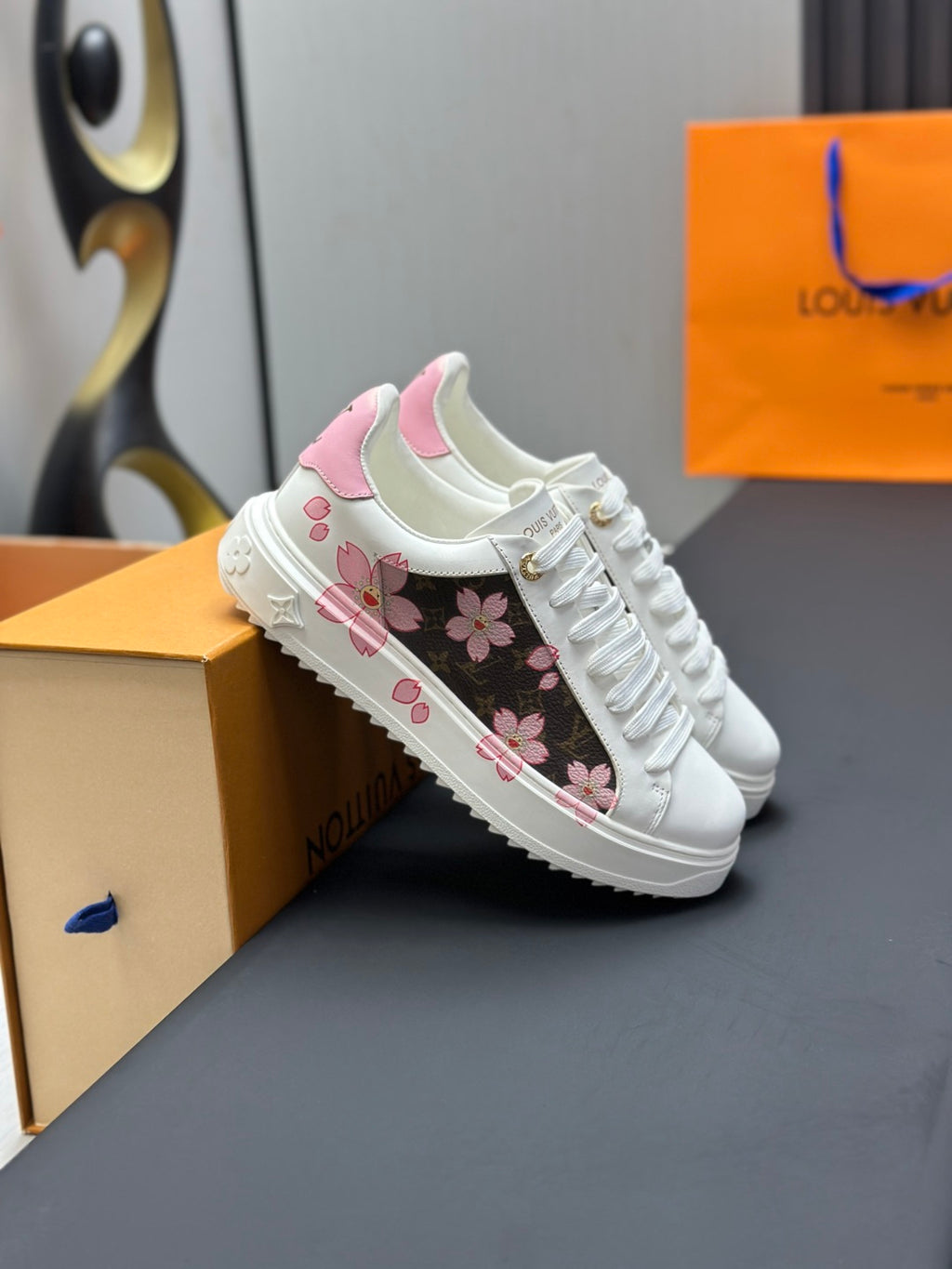 Louis Vuitton Time Out Sneaker - White/Pink Cherry Blossom