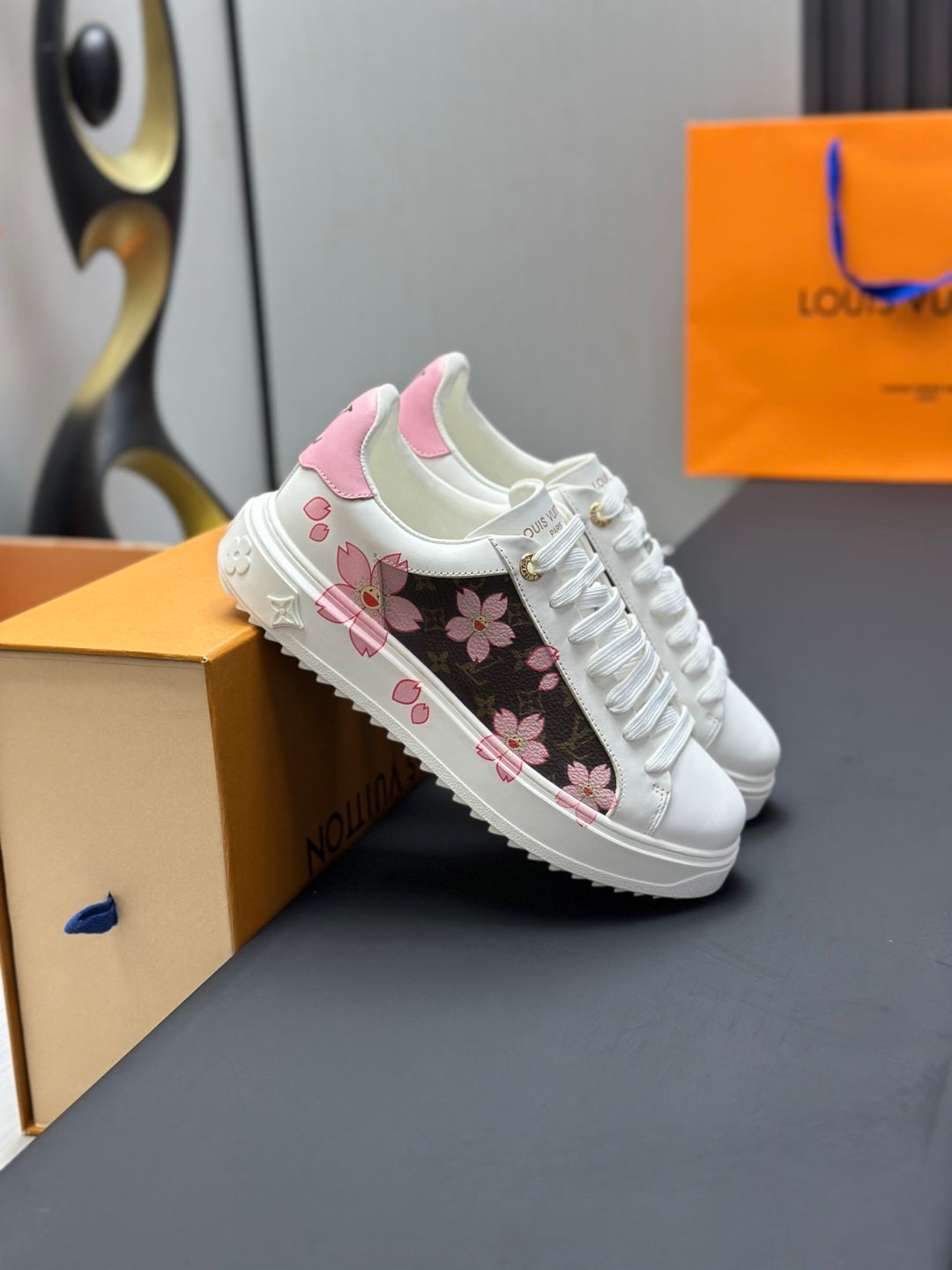 Louis Vuitton Time Out Sneaker - White/Pink Cherry Blossom