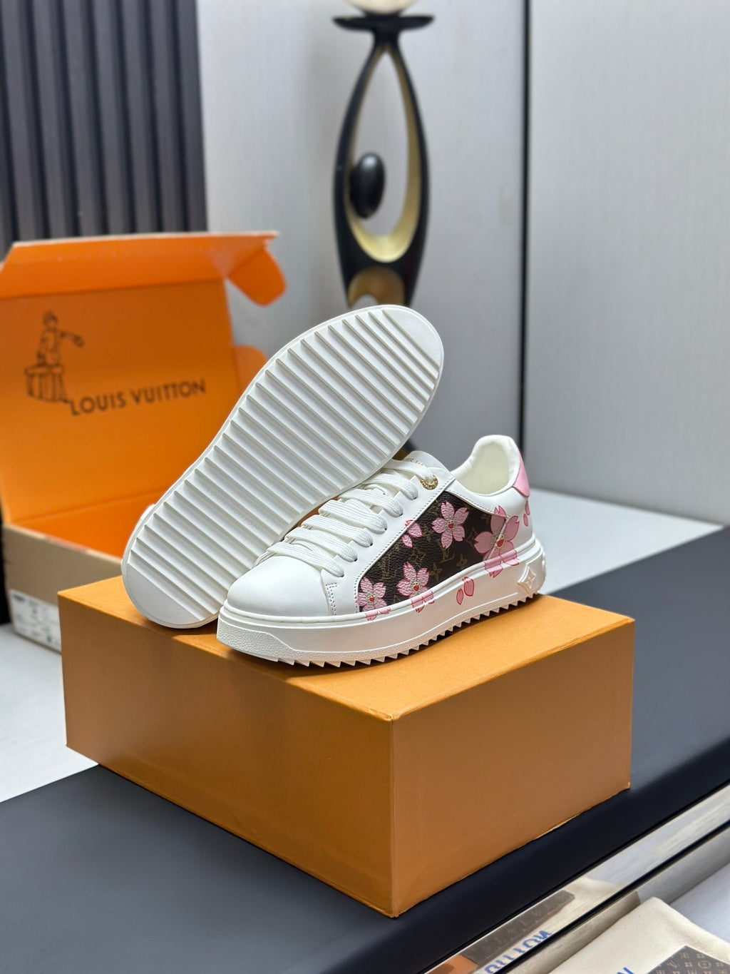 Louis Vuitton Time Out Sneaker - White/Pink Cherry Blossom