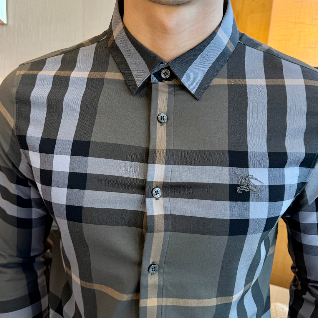 Burberry Grey Blue Check Dress Shirt