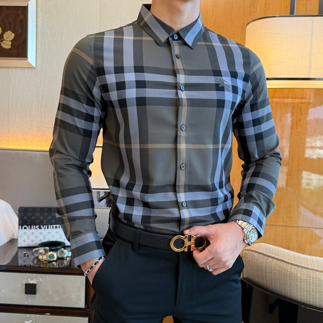 Burberry Grey Blue Check Dress Shirt
