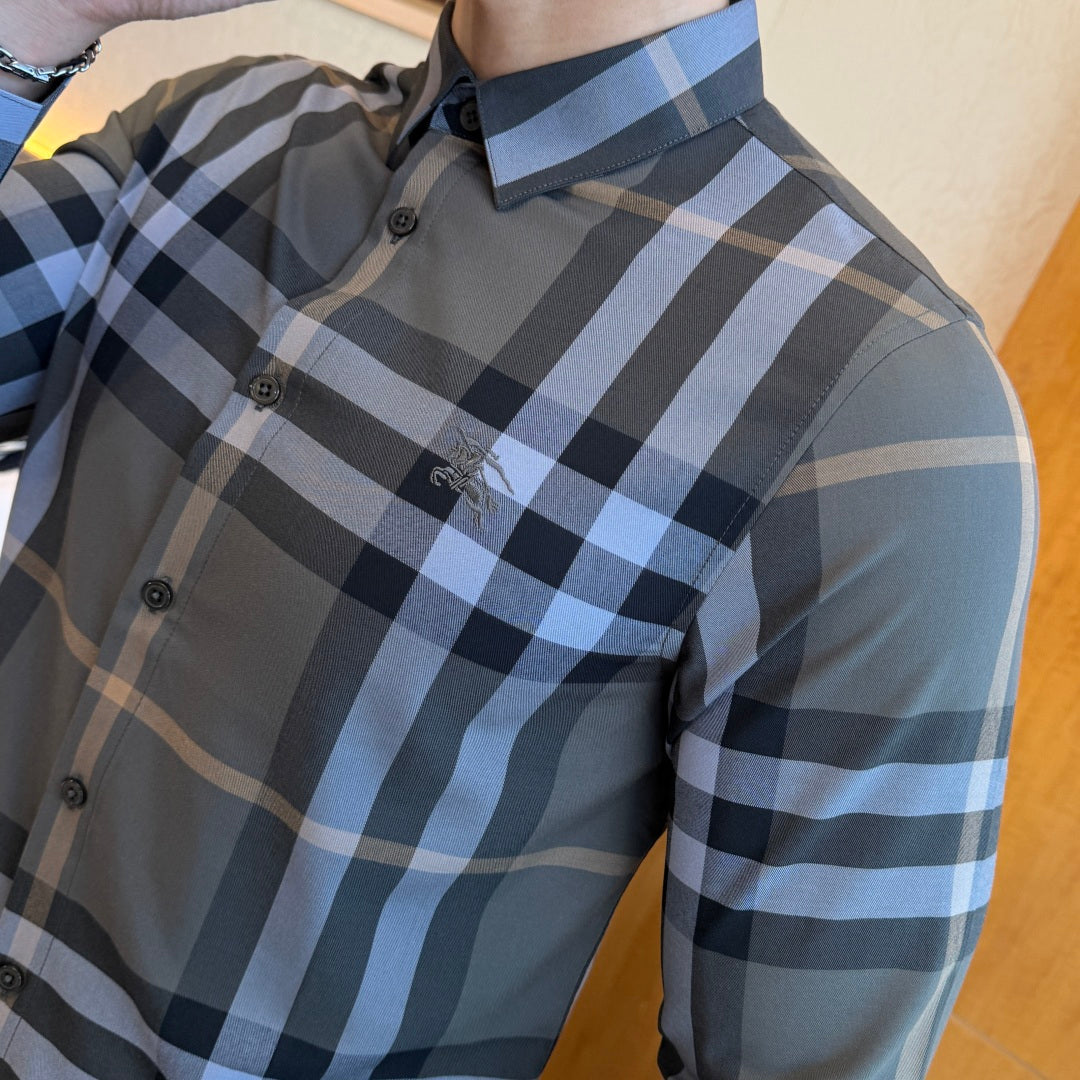 Burberry Grey Blue Check Dress Shirt